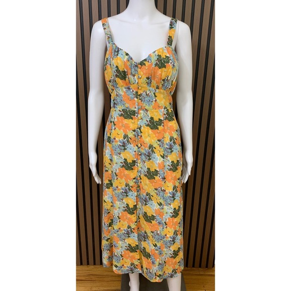 Abercrombie & Fitch Dresses & Skirts - Abercrombie & Fitch Floral‎ Button Front Smocked Midi Dress Yellow Orange Blue S